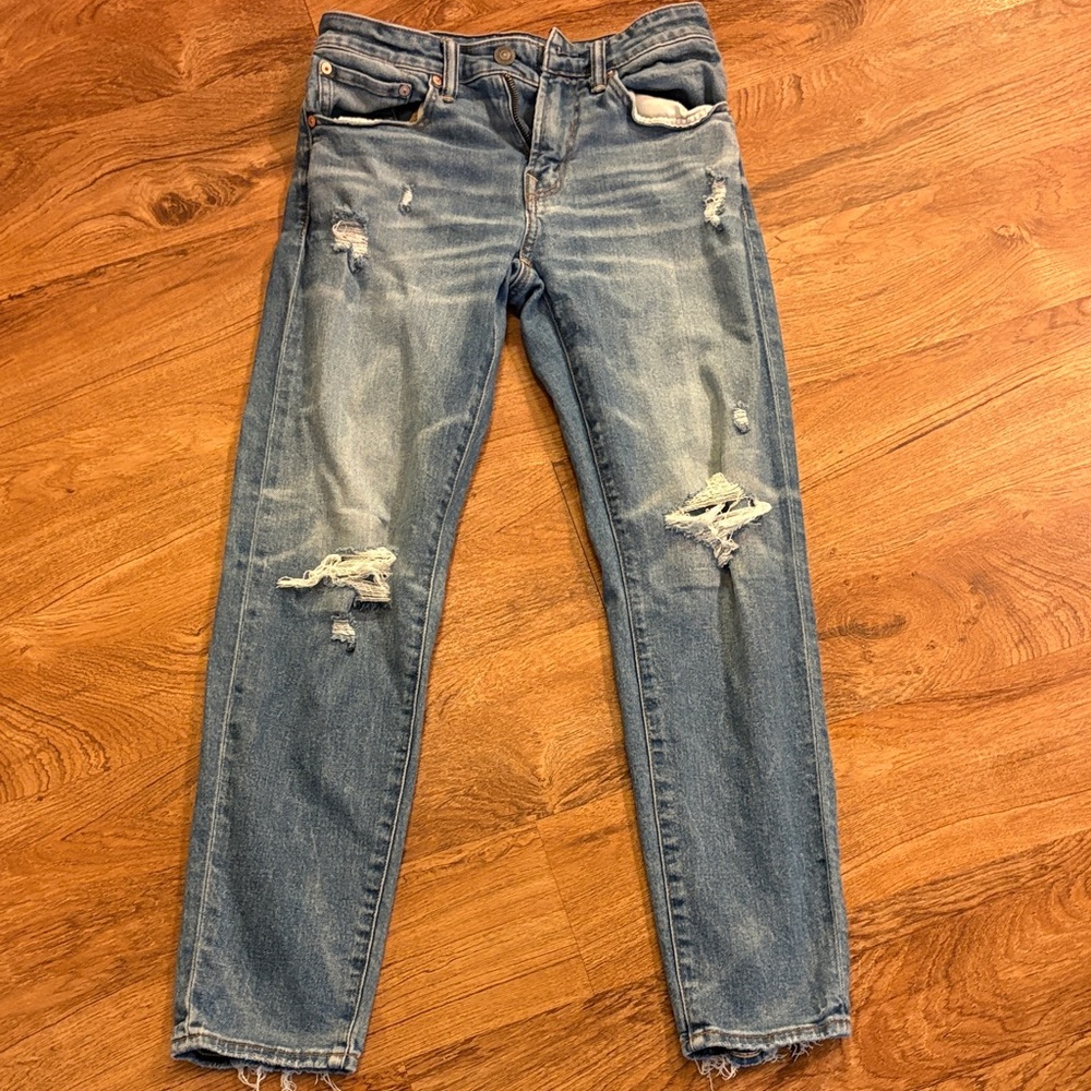 AE Mens Distressed Blue Denim Jeans - Casual Slim Fit